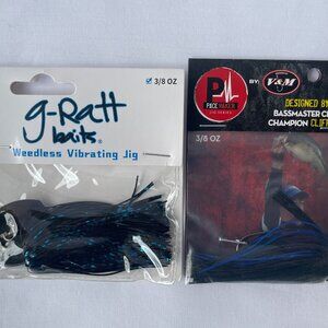Gratt Baits Weedless Vibrating Jig 3/8oz Black Blue + Pace Maker Pulse Swim Jig